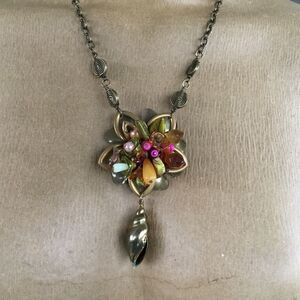 OOAK handmade floral brass necklace vintage. J0004